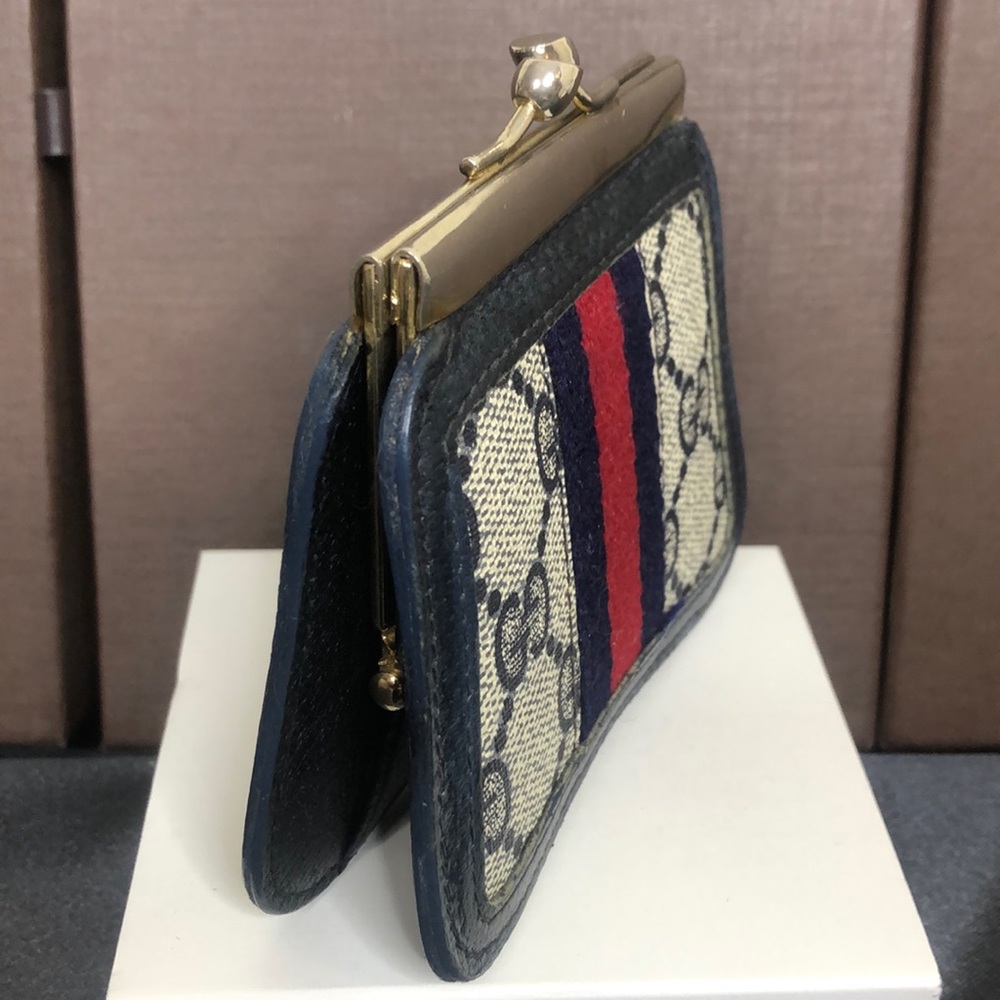 GUCCI GG Supreme Ophidia Sherry Line Kiss Lock Navy Blue Coin Purse - Picture 9 of 15